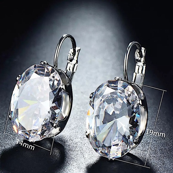 Aquamarine Zircon Oval Shaped White Gold Plated Earrings - Picture 5 of 5